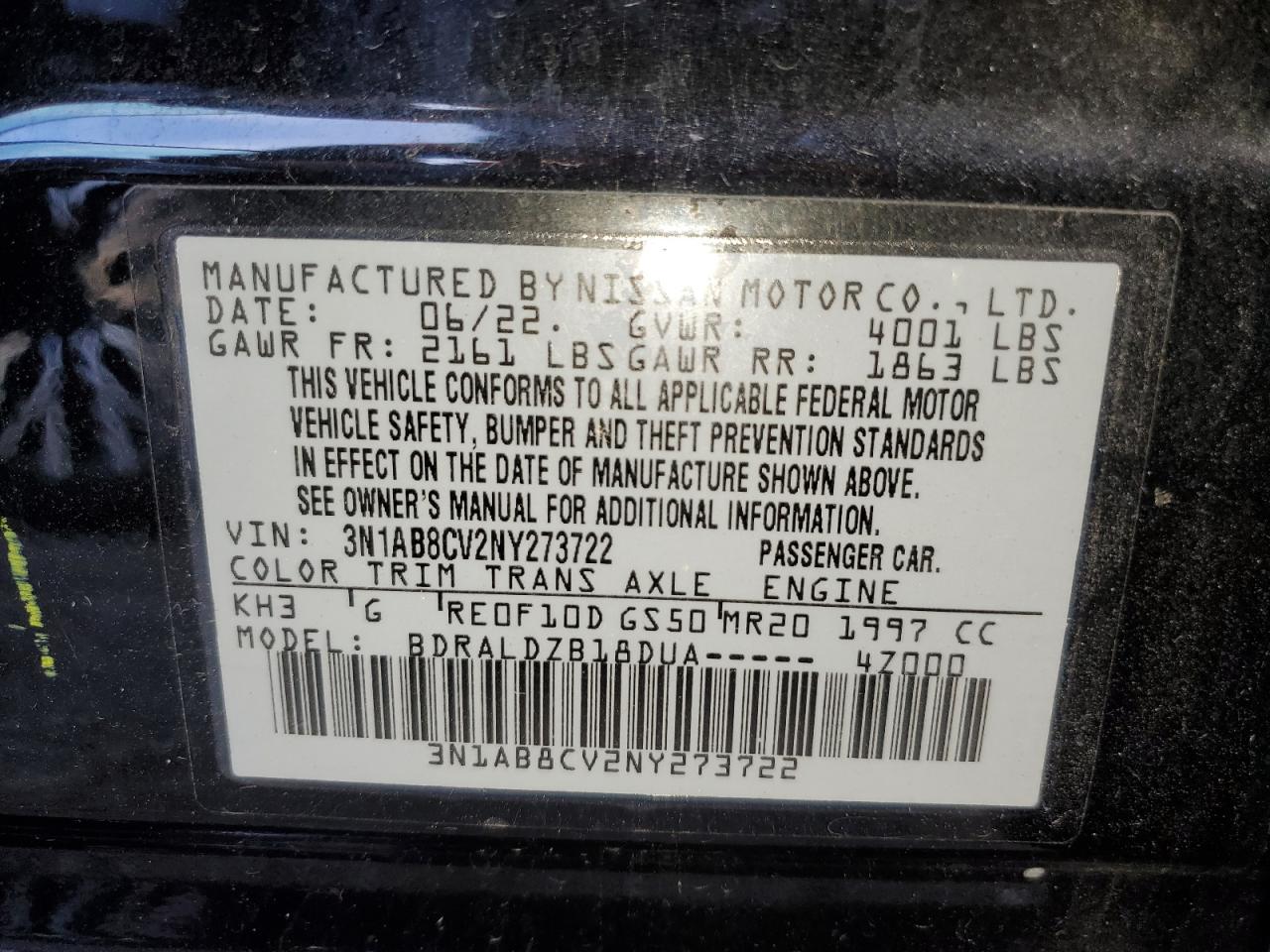 2022 Nissan Sentra Sv VIN: 3N1AB8CV2NY273722 Lot: 78373974