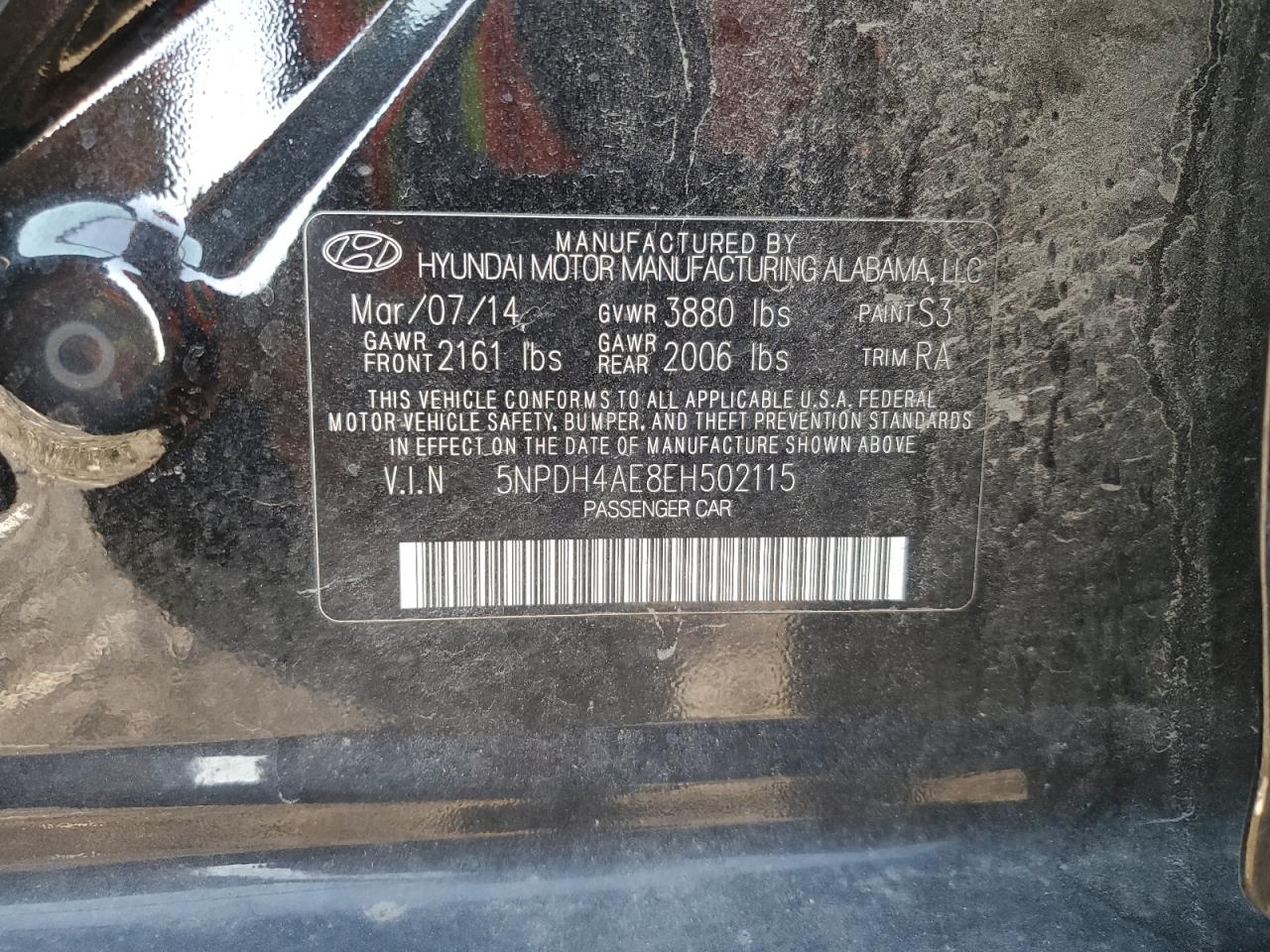 2014 Hyundai Elantra Se VIN: 5NPDH4AE8EH502115 Lot: 76042354