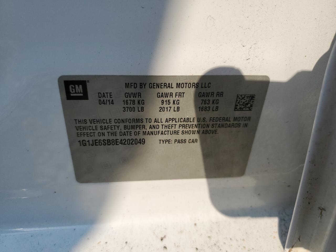 2014 Chevrolet Sonic Ltz VIN: 1G1JE6SB8E4202049 Lot: 75855824