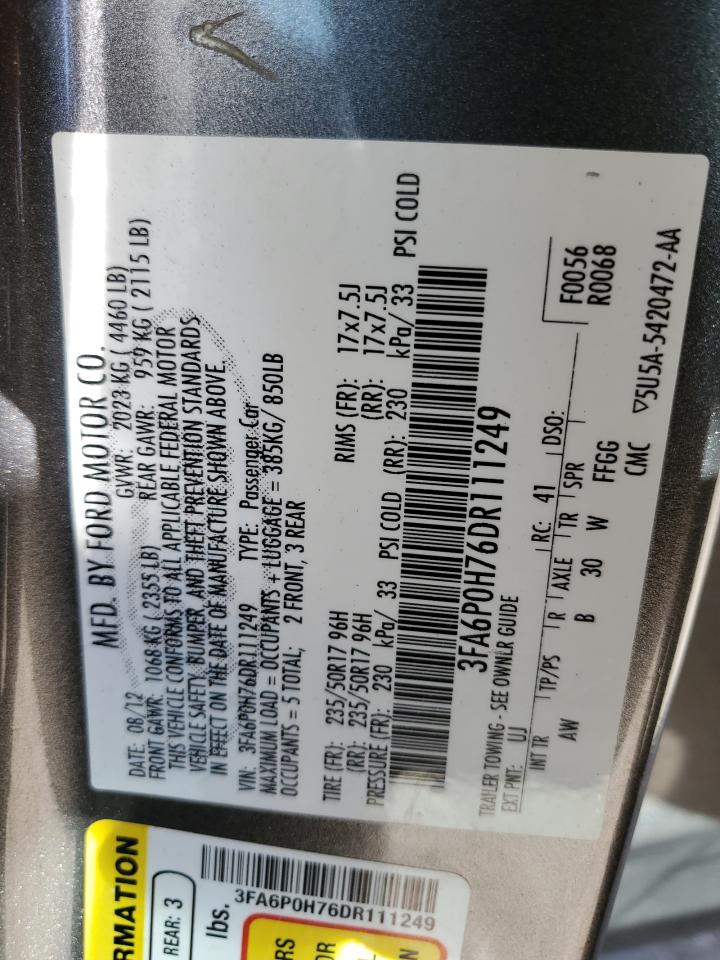 VIN 3FA6P0H76DR111249 2013 FORD FUSION no.12