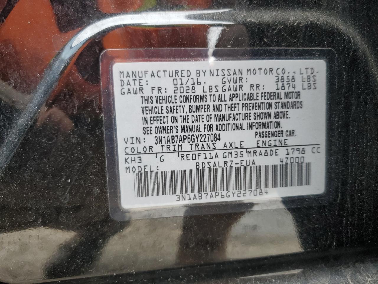 VIN 3N1AB7AP6GY227084 2016 NISSAN SENTRA no.12