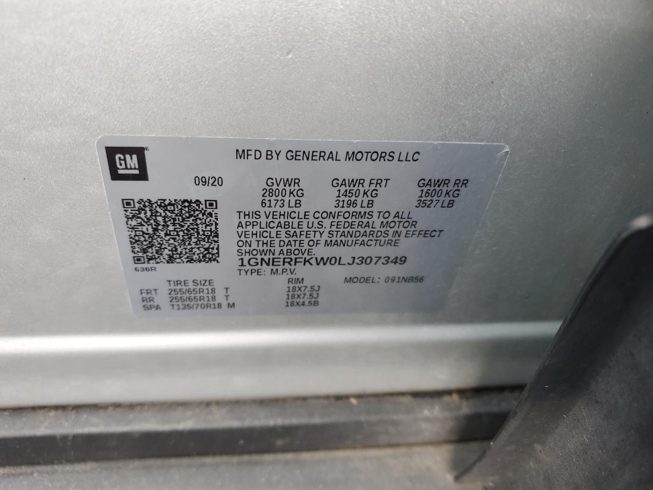 1GNERFKW0LJ307349 2020 Chevrolet Traverse Ls