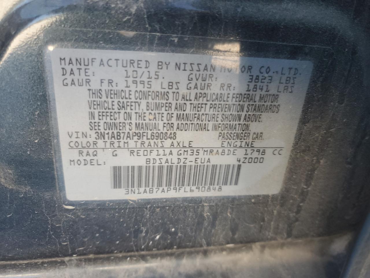 3N1AB7AP9FL690848 2015 Nissan Sentra S