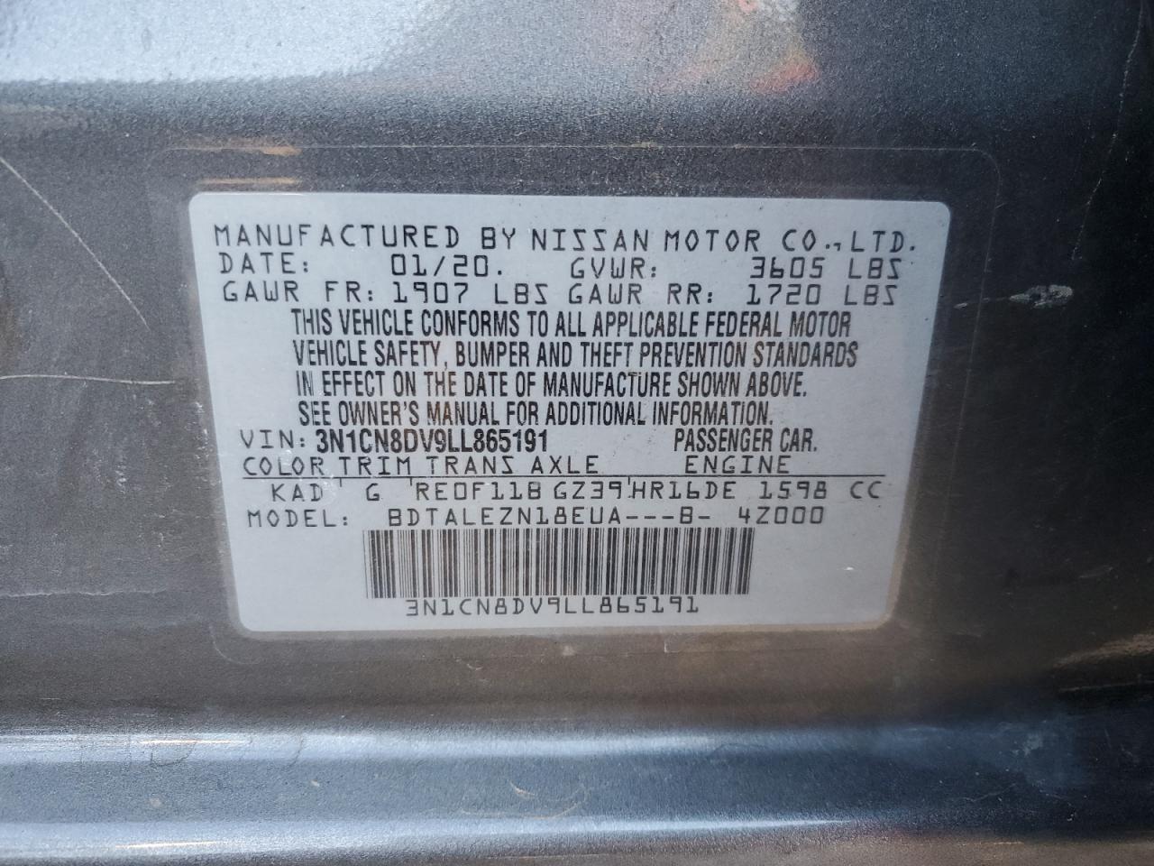 VIN 3N1CN8DV9LL865191 2020 NISSAN VERSA no.13