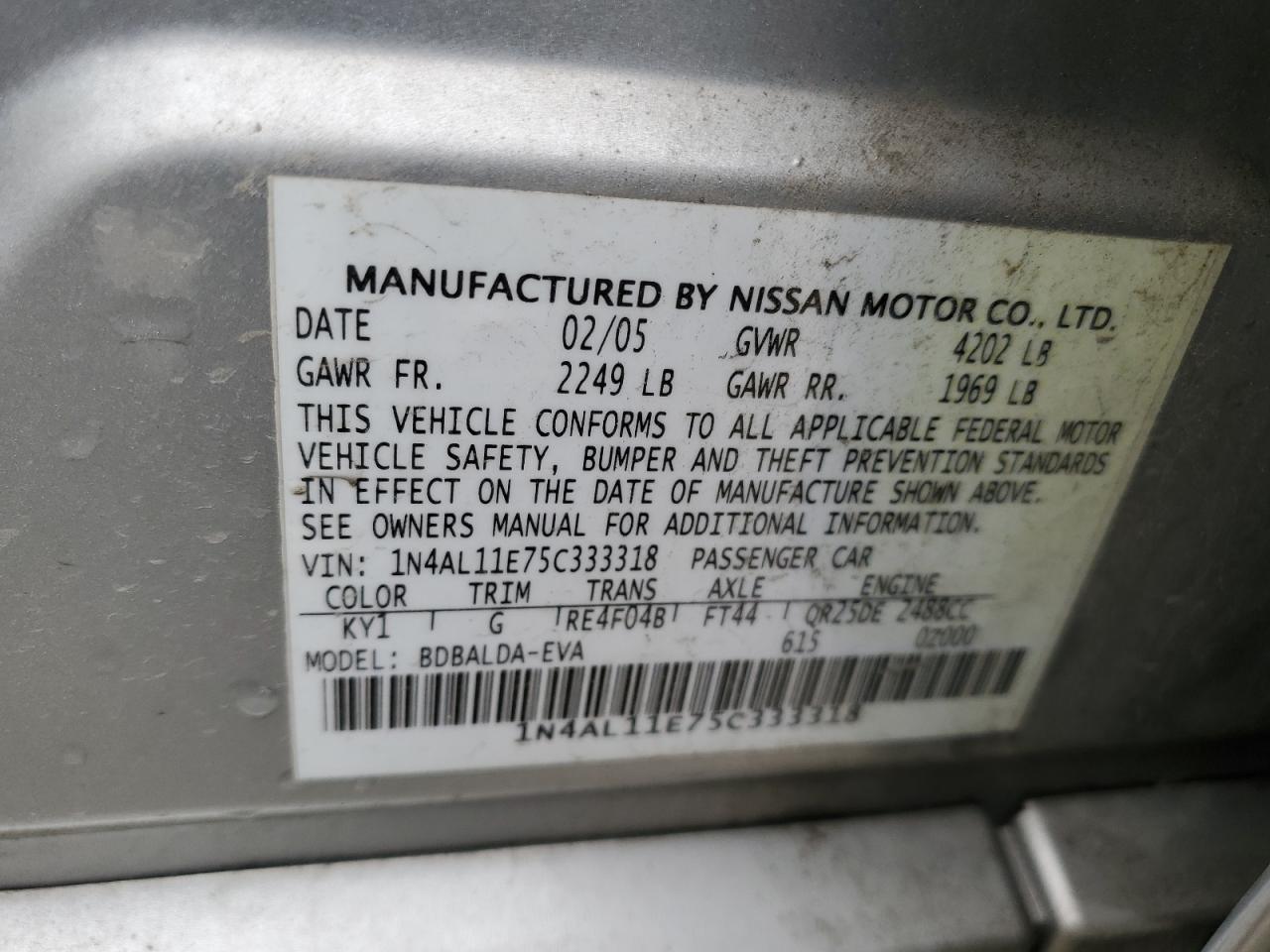 1N4AL11E75C333318 2005 Nissan Altima S