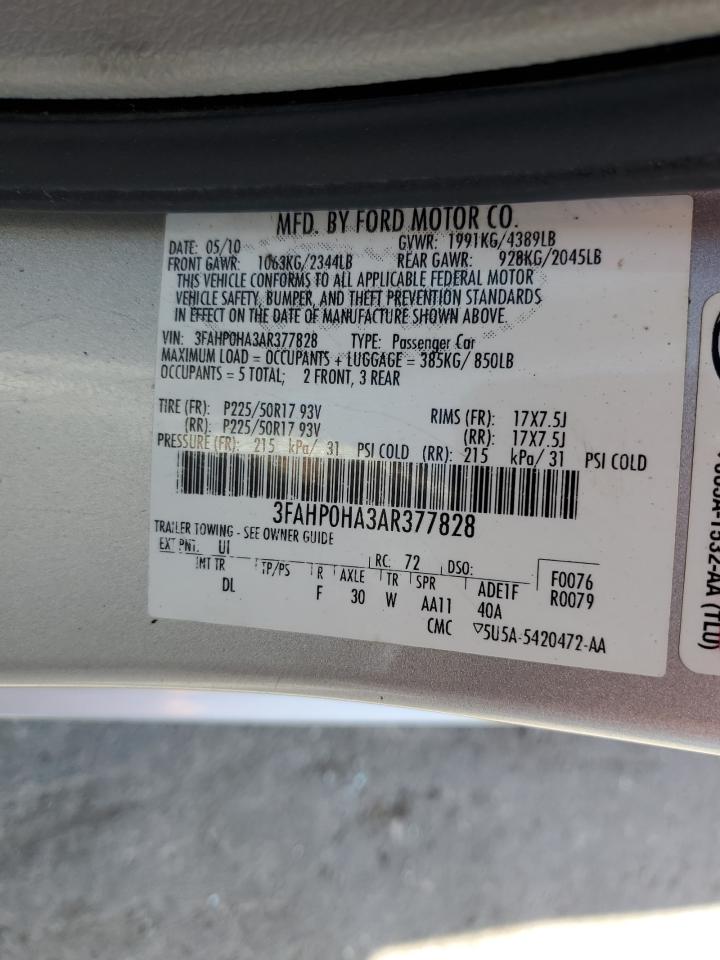 2010 Ford Fusion Se VIN: 3FAHP0HA3AR377828 Lot: 79530694