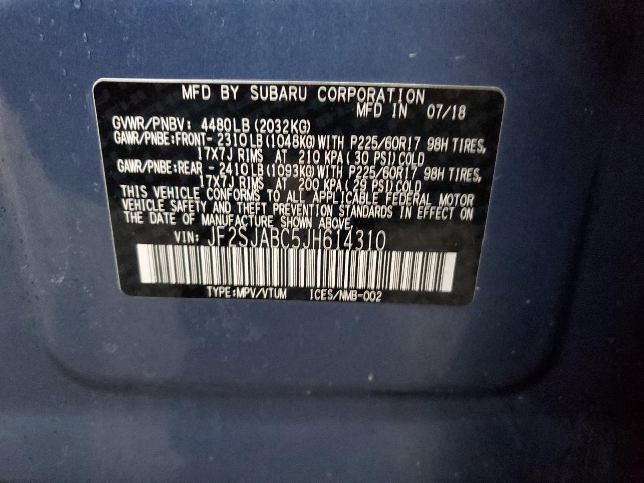 JF2SJABC5JH614310 2018 Subaru Forester 2.5I