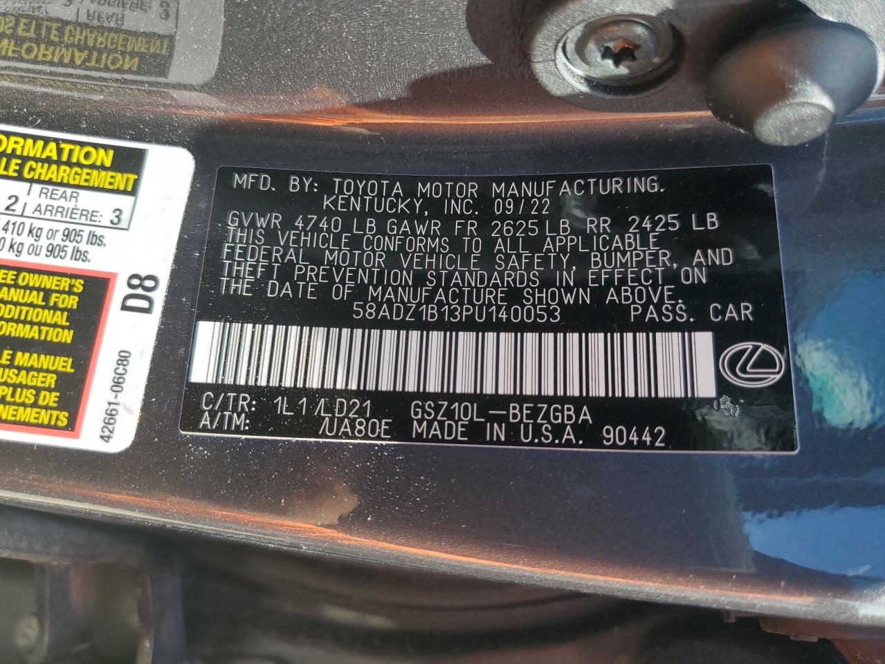 58ADZ1B13PU140053 2023 Lexus Es 350 Base