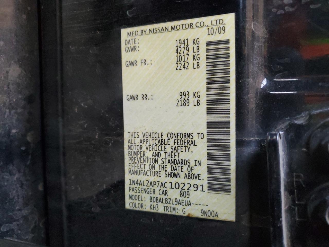 1N4AL2AP7AC102291 2010 Nissan Altima Base