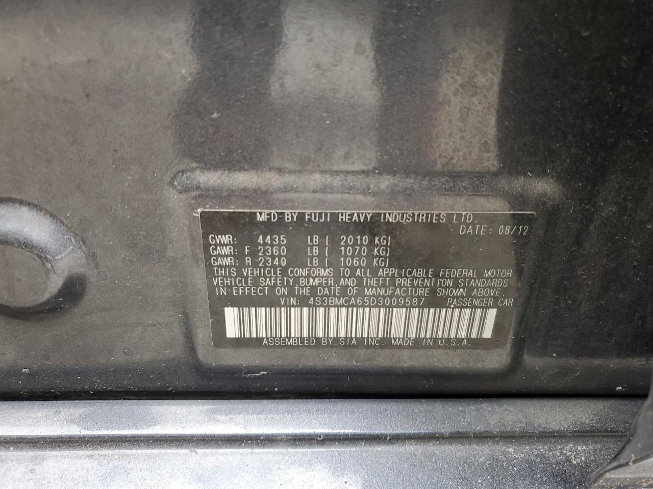 4S3BMCA65D3009587 2013 Subaru Legacy 2.5I