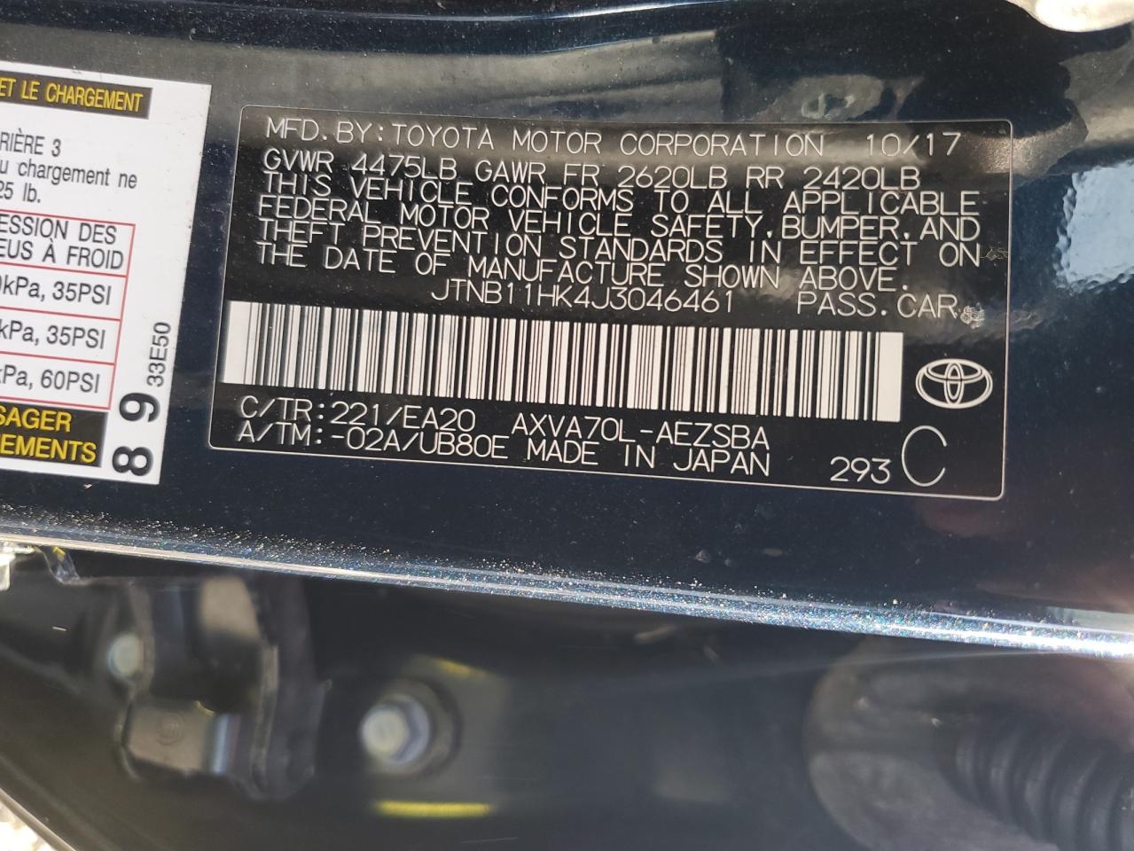 JTNB11HK4J3046461 2018 Toyota Camry L