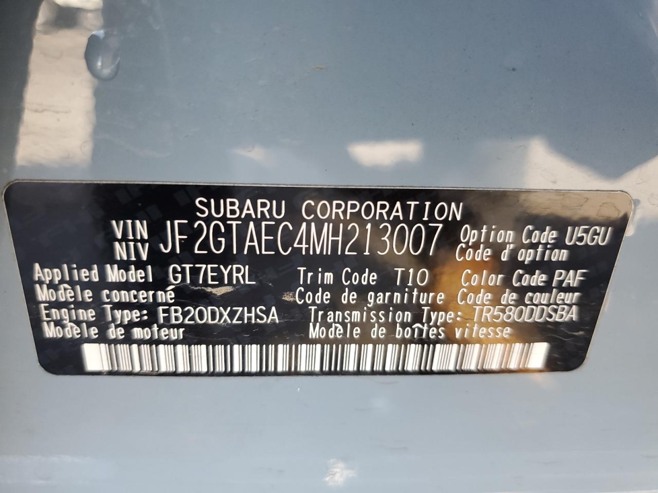 JF2GTAEC4MH213007 2021 Subaru Crosstrek Premium