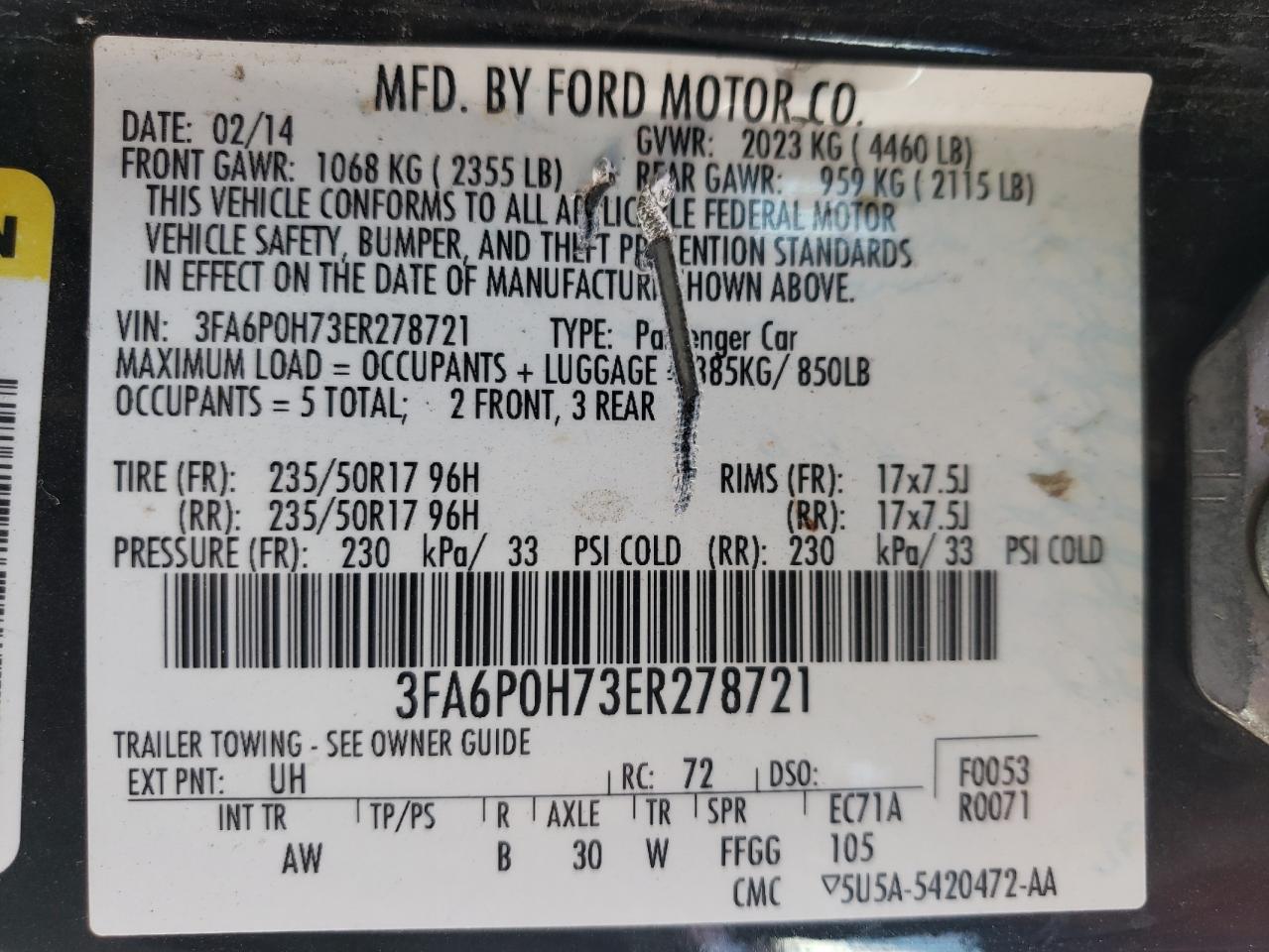 VIN 3FA6P0H73ER278721 2014 FORD FUSION no.13