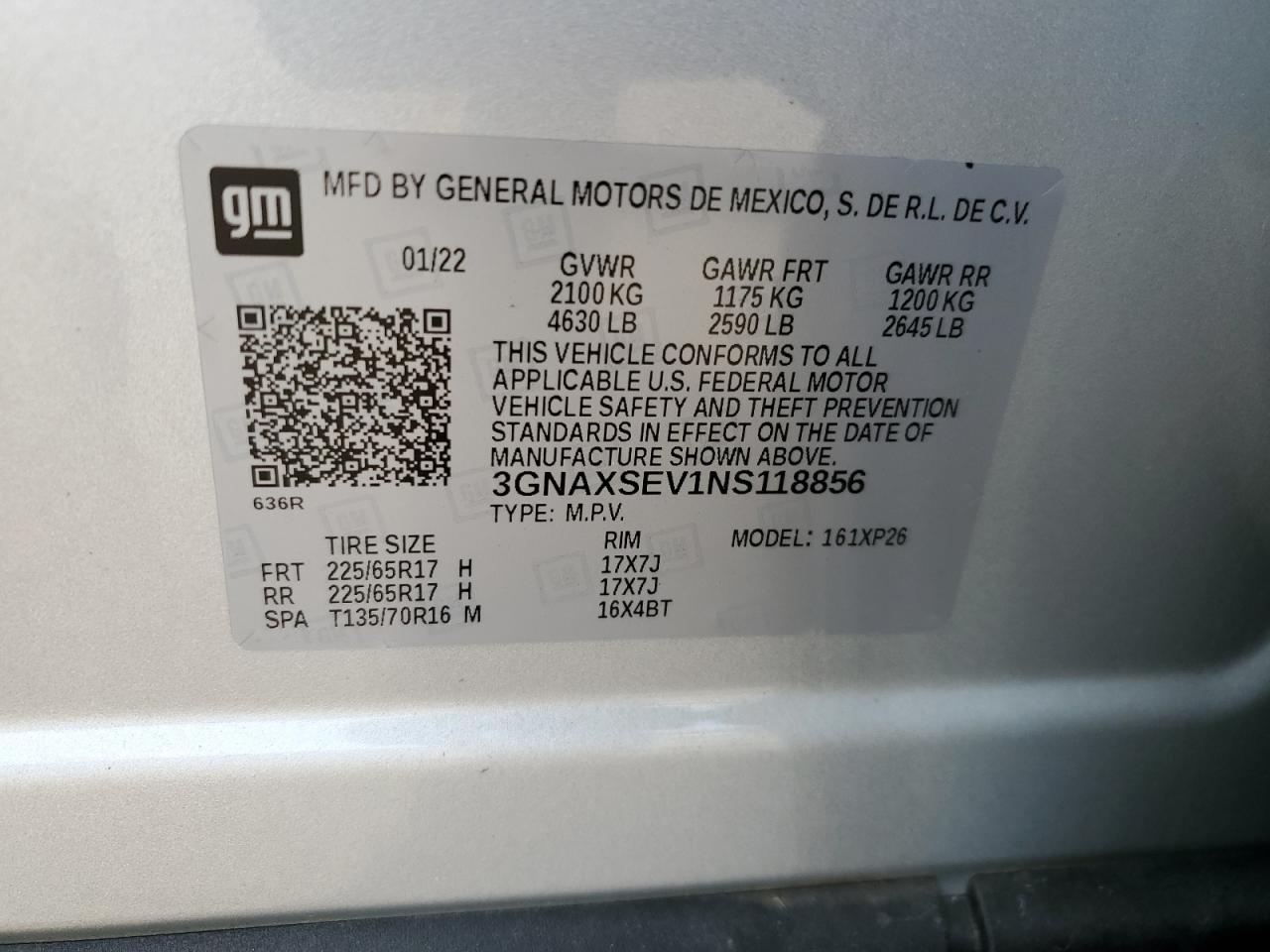 2022 Chevrolet Equinox Ls VIN: 3GNAXSEV1NS118856 Lot: 74200124