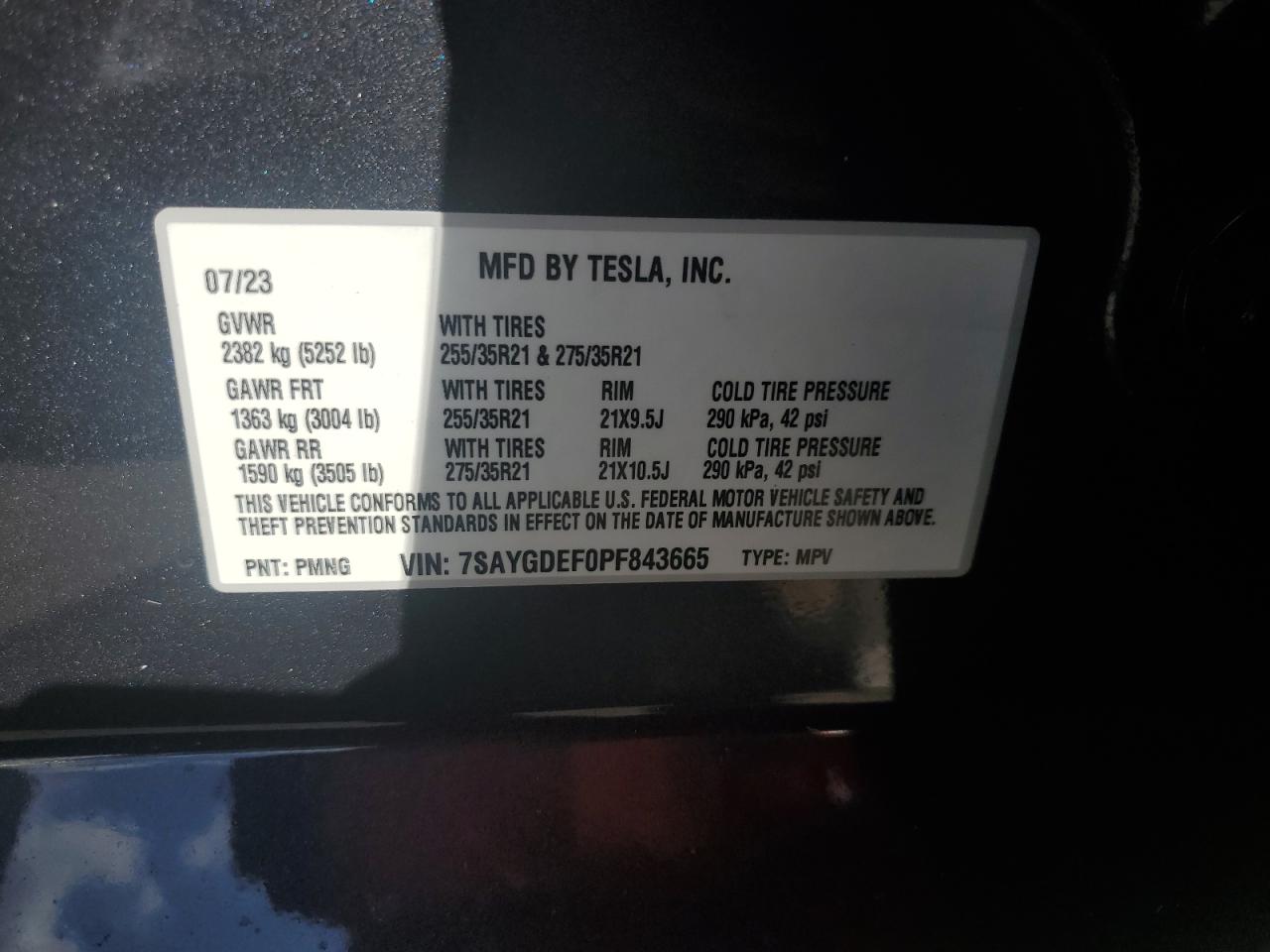 2023 Tesla Model Y VIN: 7SAYGDEF0PF843665 Lot: 74855434