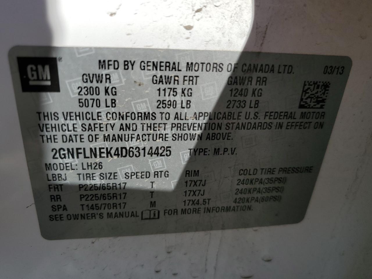 2GNFLNEK4D6314425 2013 Chevrolet Equinox Lt