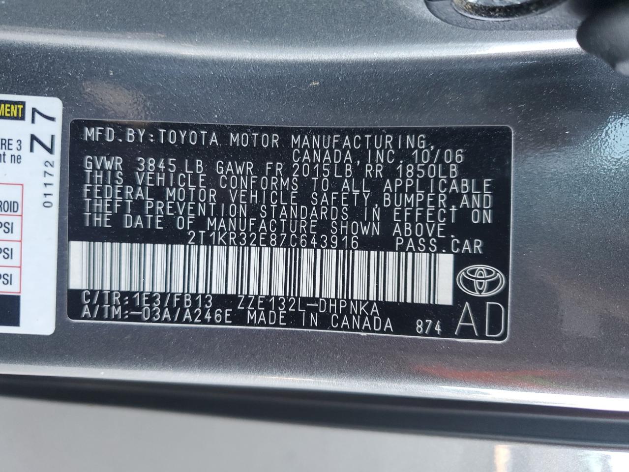 2T1KR32E87C643916 2007 Toyota Corolla Matrix Xr