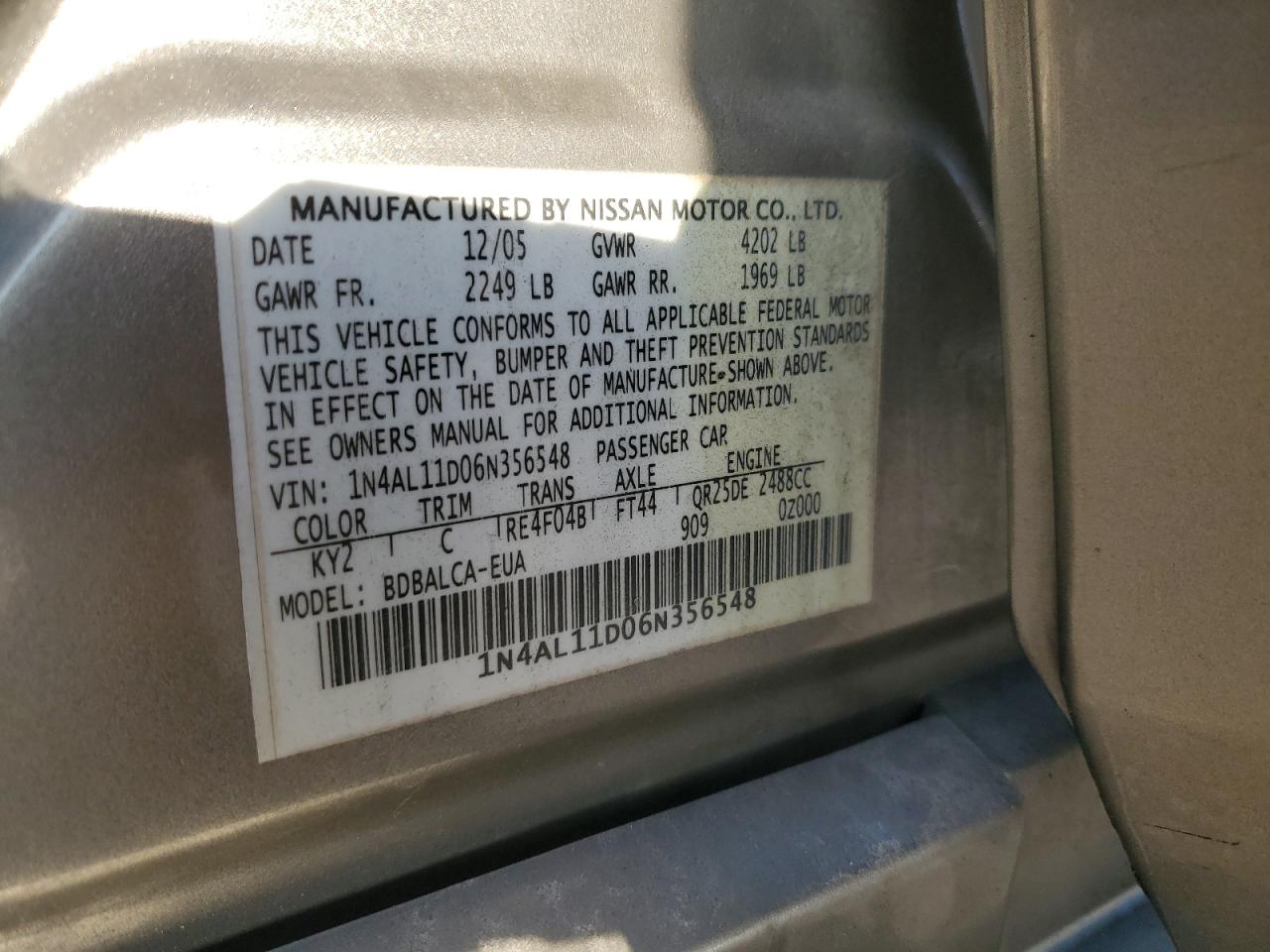 1N4AL11D06N356548 2006 Nissan Altima S