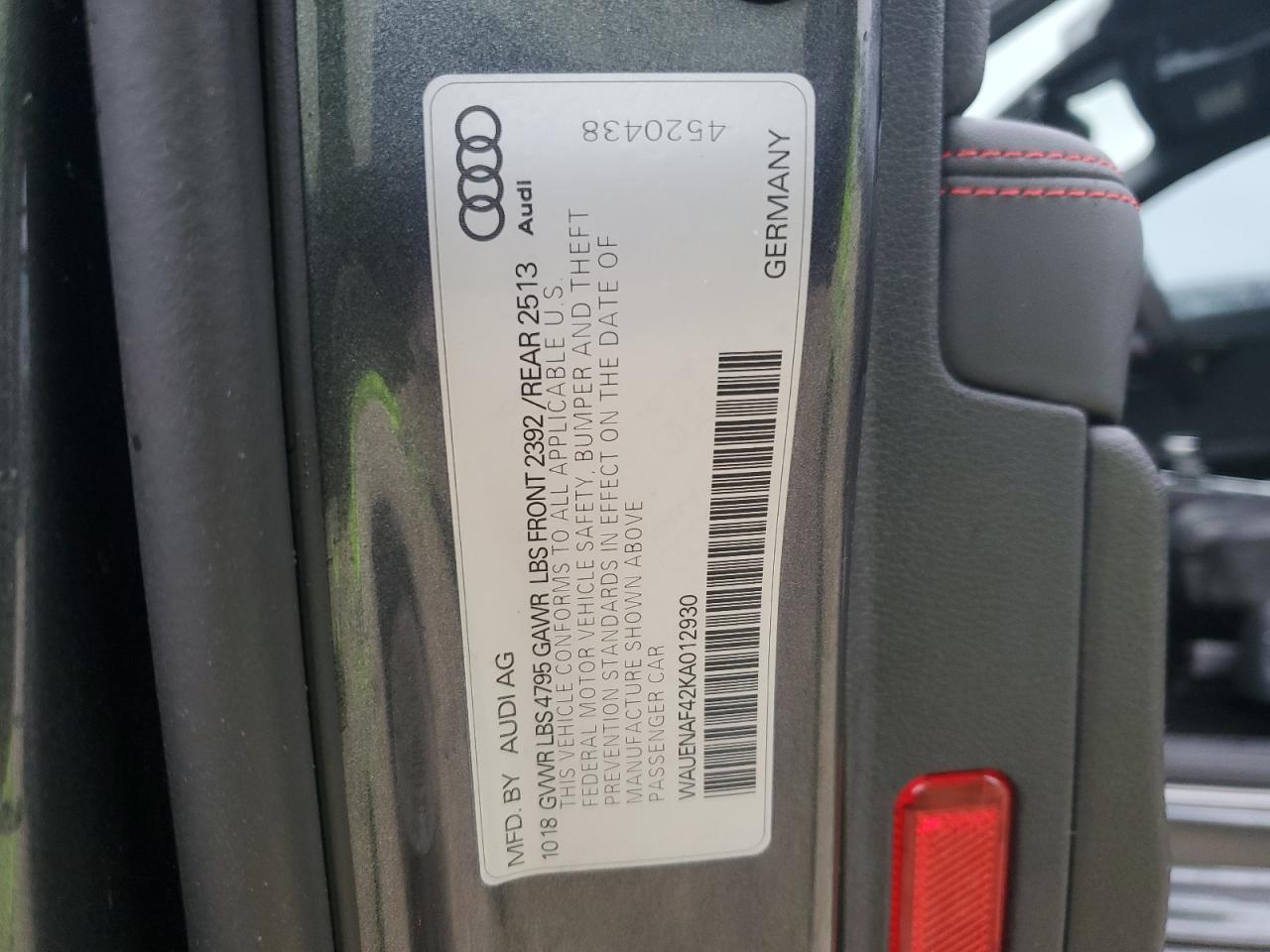 2019 Audi A4 Premium Plus VIN: WAUENAF42KA012930 Lot: 74484254