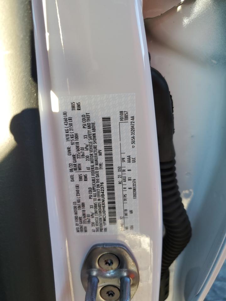 2022 Ford Escape Sel VIN: 1FMCU0H6XNUB42376 Lot: 73909584