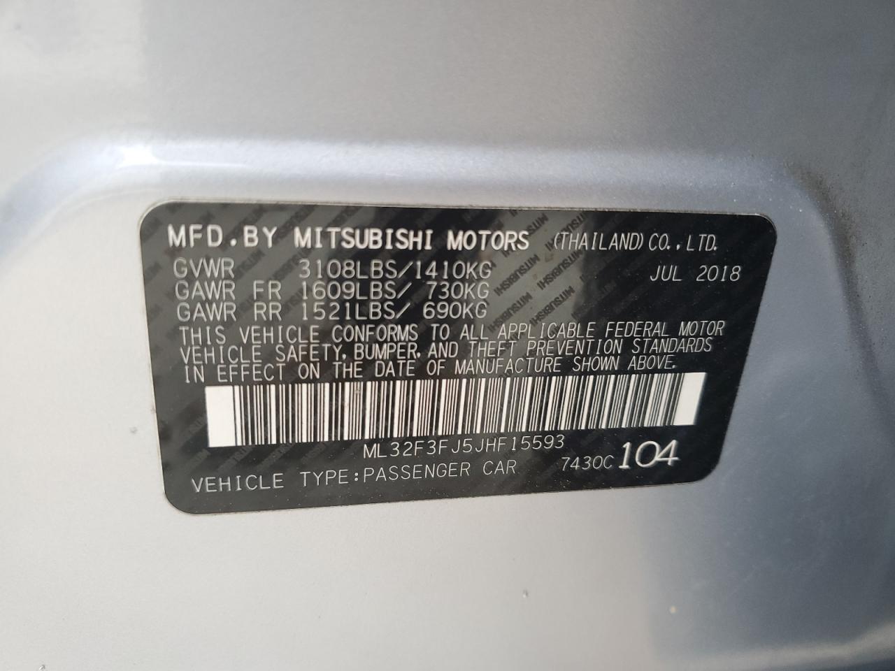 ML32F3FJ5JHF15593 2018 Mitsubishi Mirage G4 Es