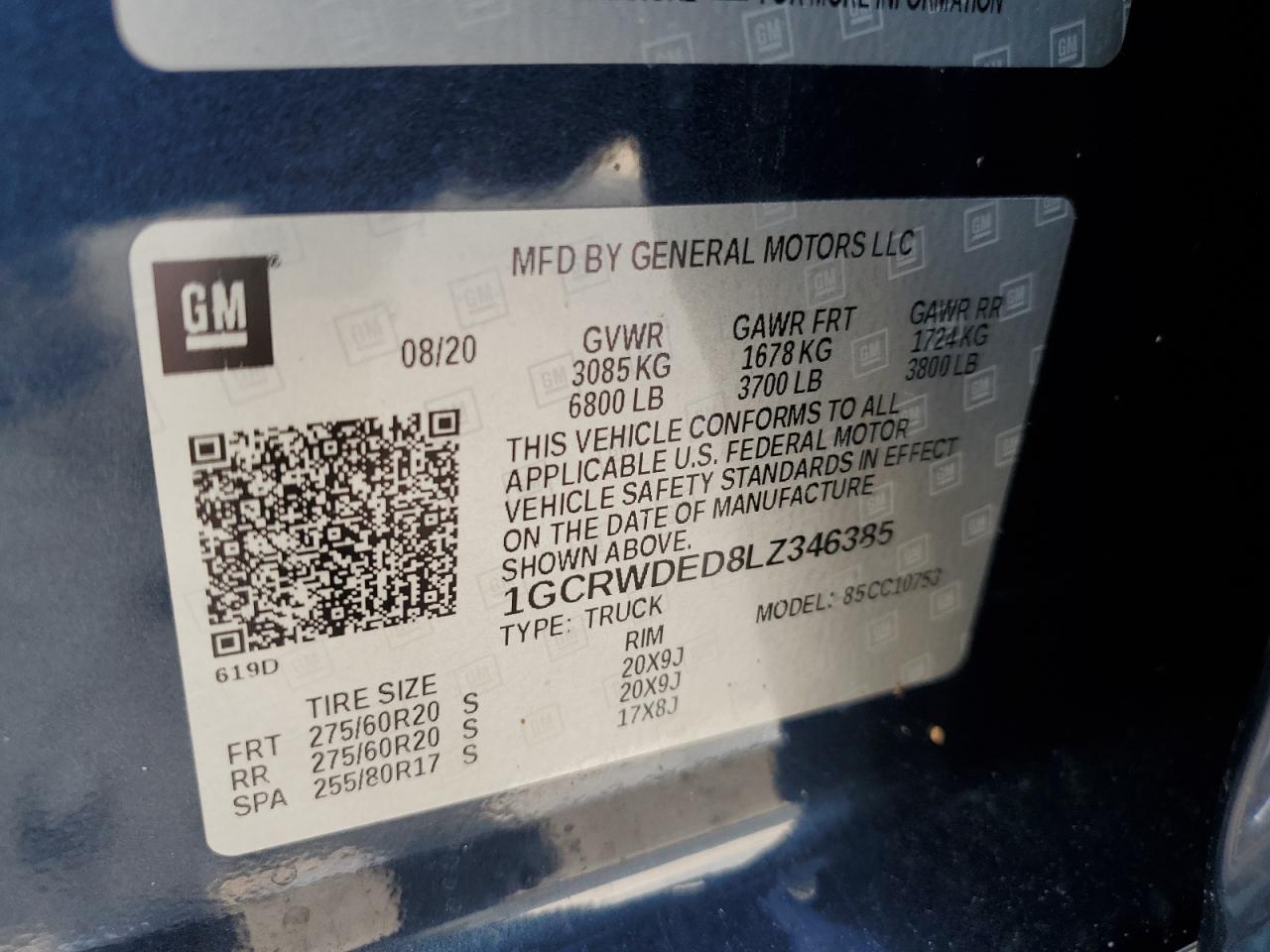 2020 Chevrolet Silverado C1500 Rst VIN: 1GCRWDED8LZ346385 Lot: 75842884