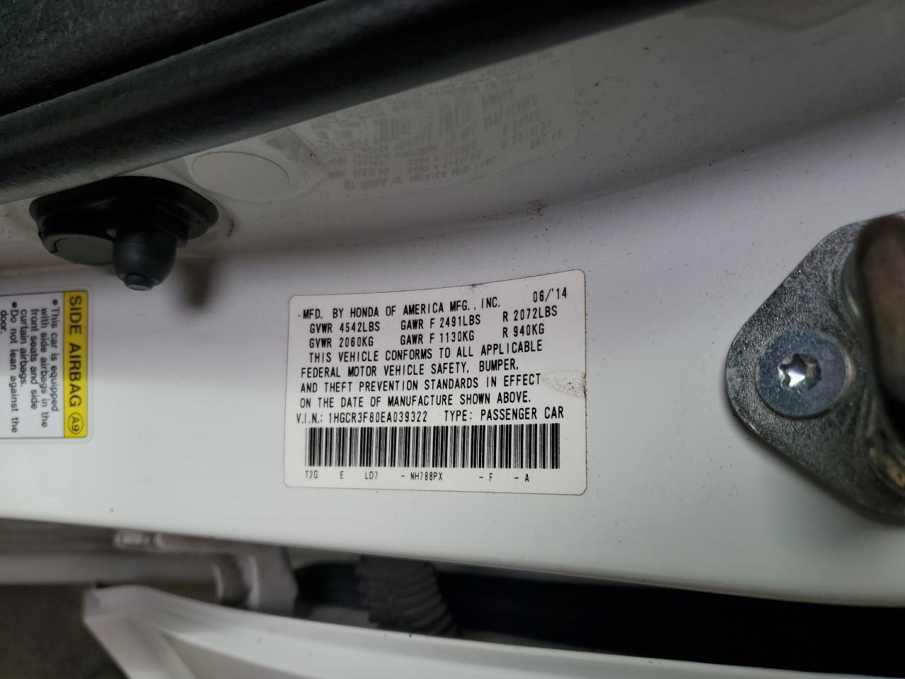 1HGCR3F80EA039322 2014 Honda Accord Exl