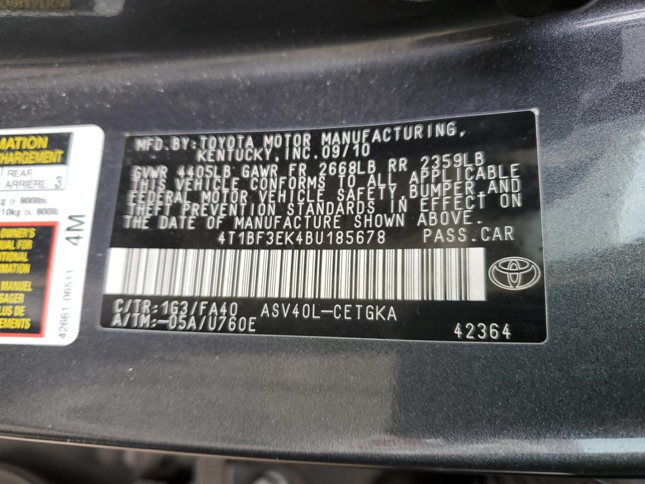 4T1BF3EK4BU185678 2011 Toyota Camry Base