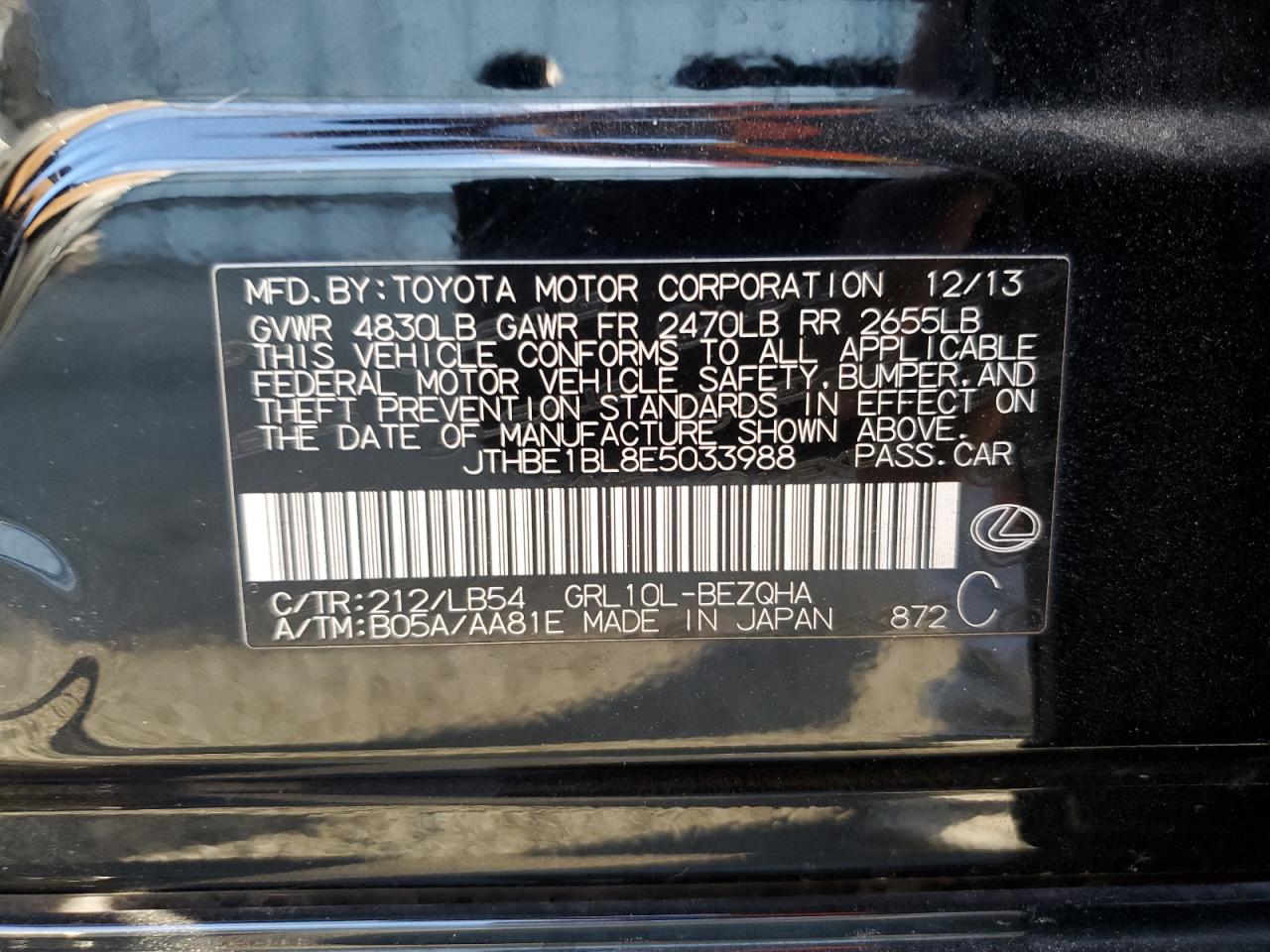 JTHBE1BL8E5033988 2014 Lexus Gs 350