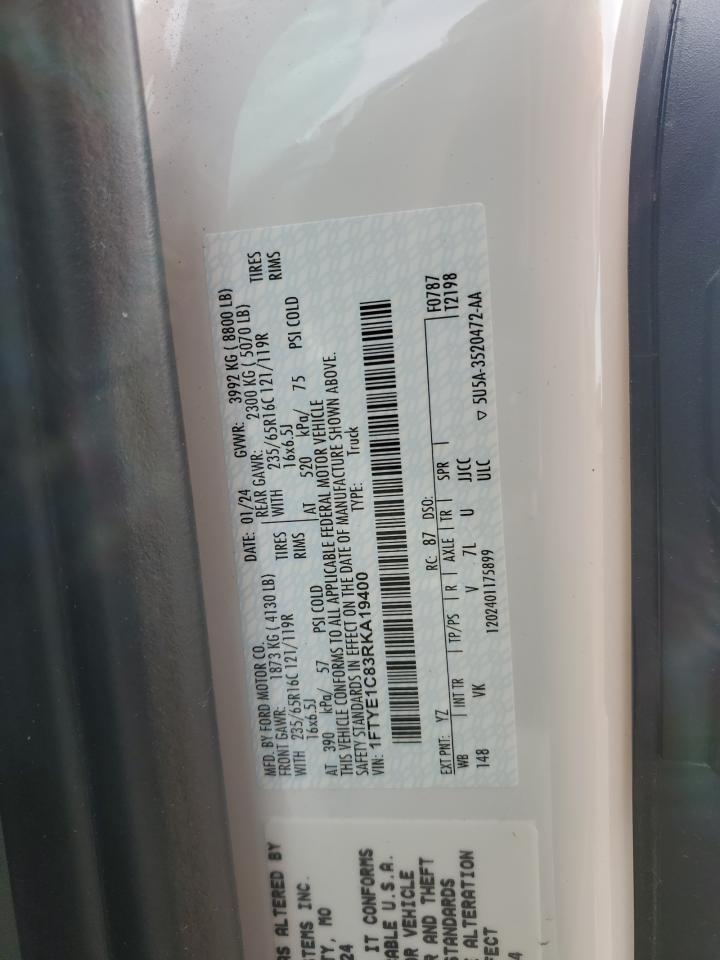 2024 Ford Transit T-150 VIN: 1FTYE1C83RKA19400 Lot: 74298304