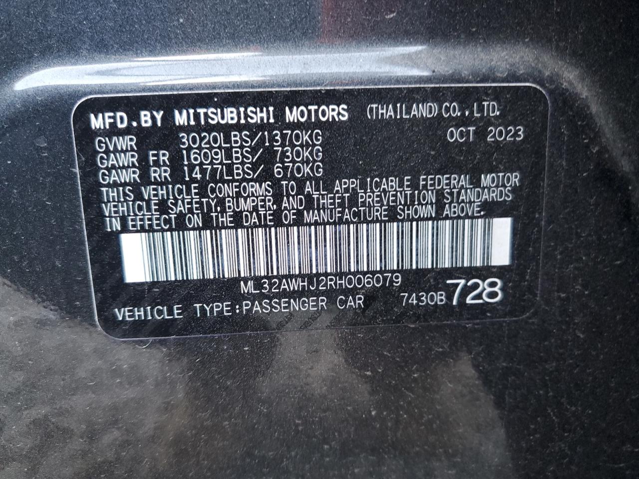 2024 Mitsubishi Mirage Se VIN: ML32AWHJ2RH006079 Lot: 75275164