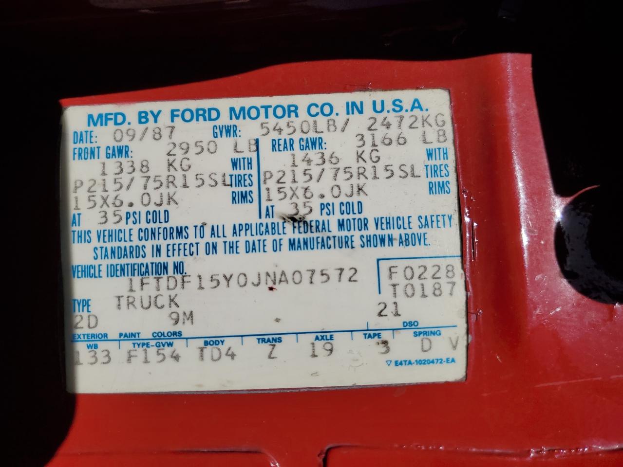 1FTDF15Y0JNA07572 1988 Ford F150