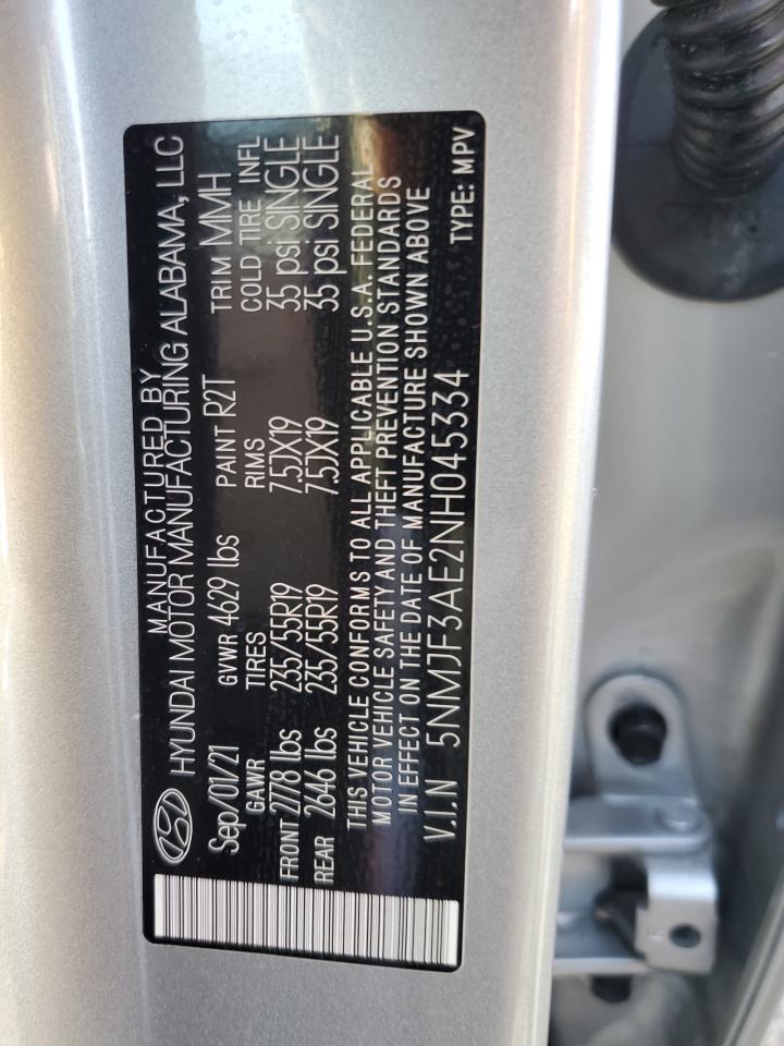 2022 Hyundai Tucson Sel VIN: 5NMJF3AE2NH045334 Lot: 74606594