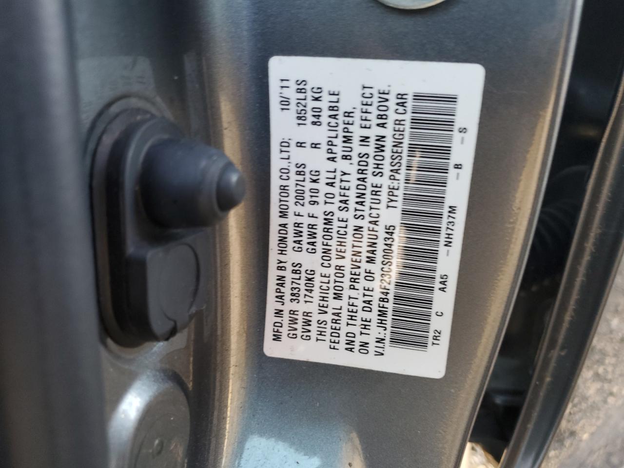 2012 Honda Civic Hybrid VIN: JHMFB4F23CS004345 Lot: 73689904