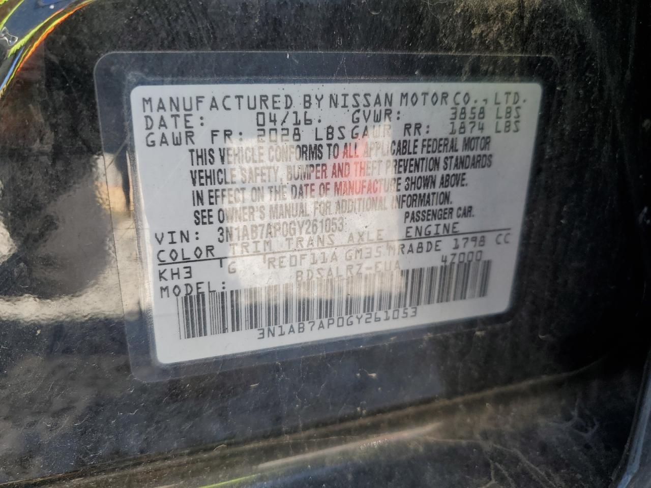 3N1AB7AP0GY261053 2016 Nissan Sentra S