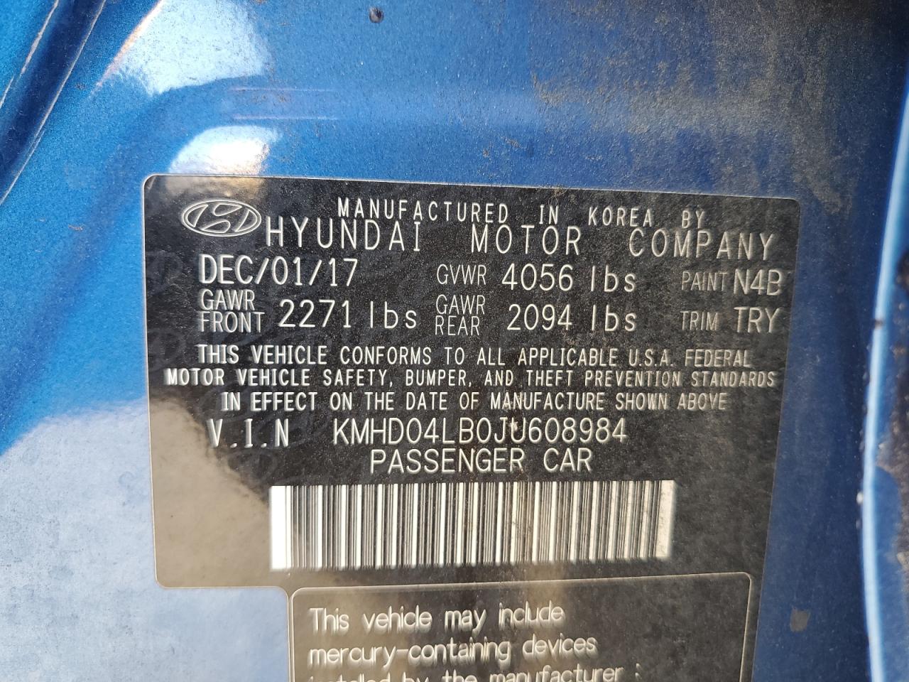 VIN KMHD04LB0JU608984 2018 HYUNDAI ELANTRA no.13