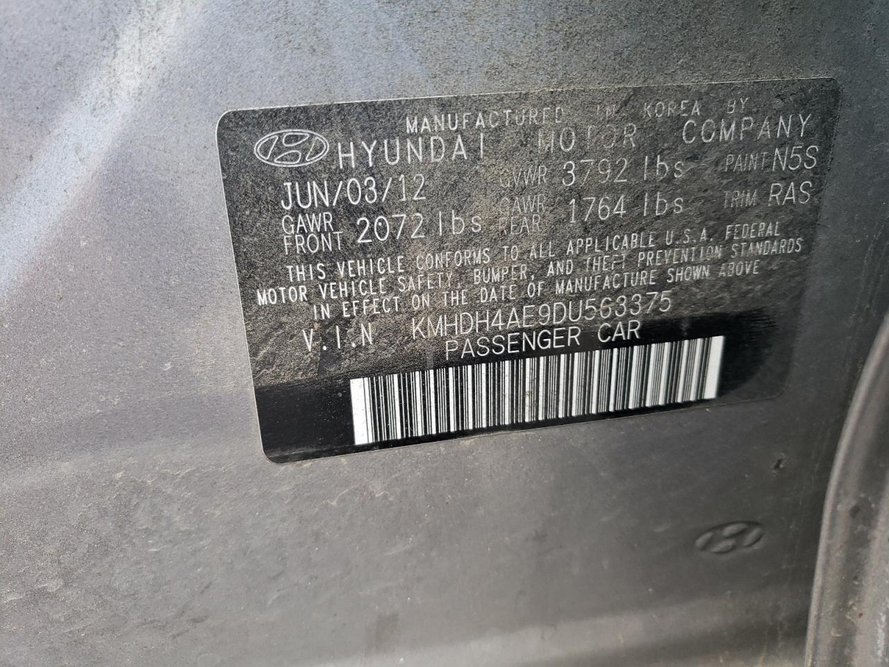 VIN KMHDH4AE9DU563375 2013 HYUNDAI ELANTRA no.12