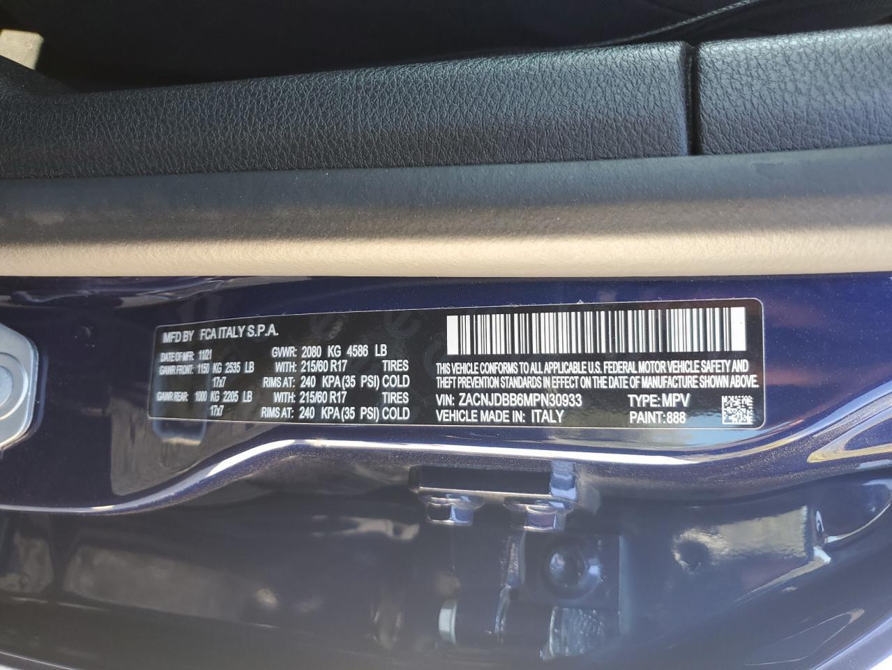 2021 Jeep Renegade Latitude VIN: ZACNJDBB6MPN30933 Lot: 76808574