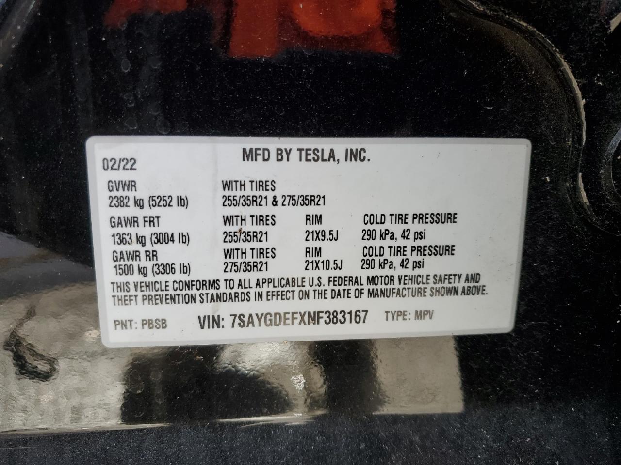 2022 Tesla Model Y VIN: 7SAYGDEFXNF383167 Lot: 76716864