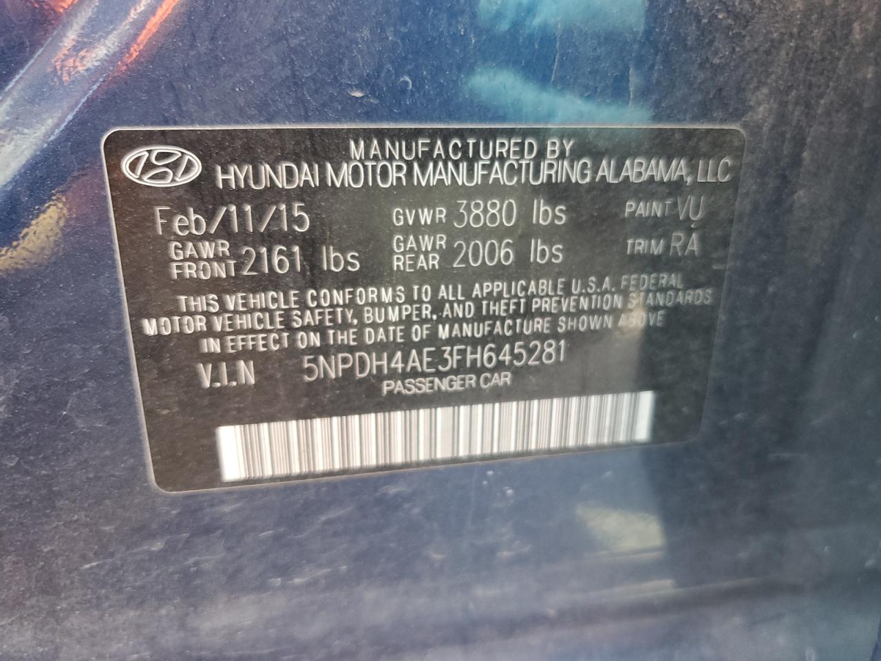 5NPDH4AE3FH645281 2015 Hyundai Elantra Se