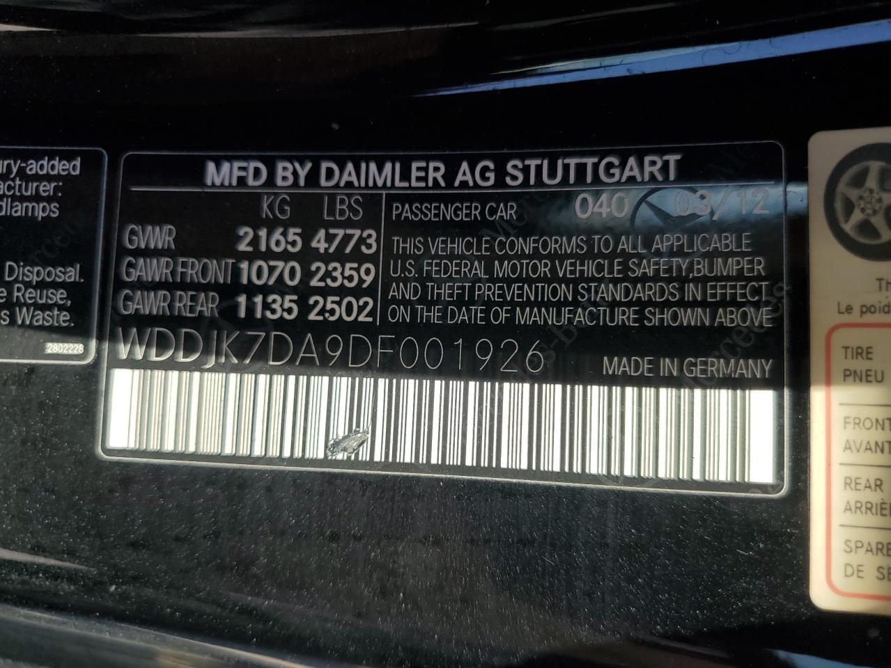 2013 Mercedes-Benz Sl 550 VIN: WDDJK7DA9DF001926 Lot: 75355584