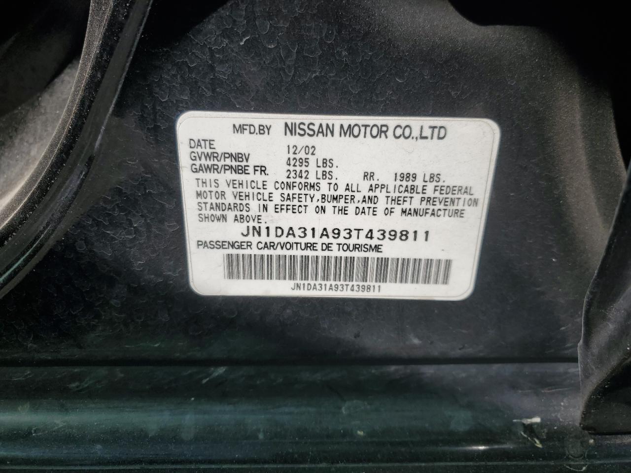 JN1DA31A93T439811 2003 Nissan Maxima Gle