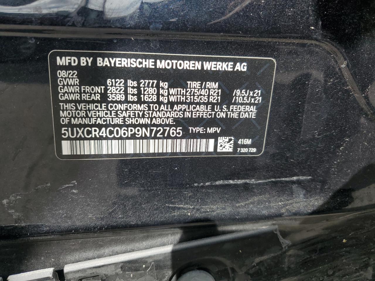 2023 BMW X5 Sdrive 40I VIN: 5UXCR4C06P9N72765 Lot: 76938794