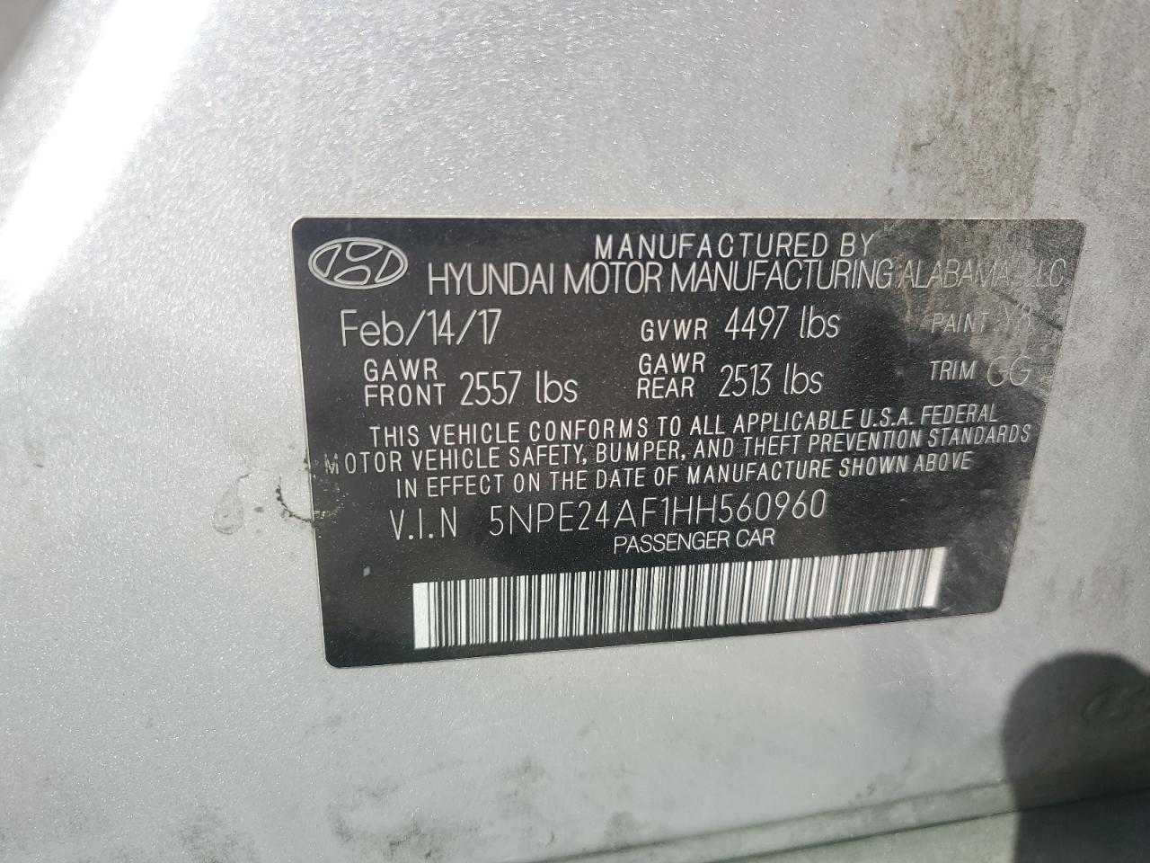 5NPE24AF1HH560960 2017 Hyundai Sonata Se