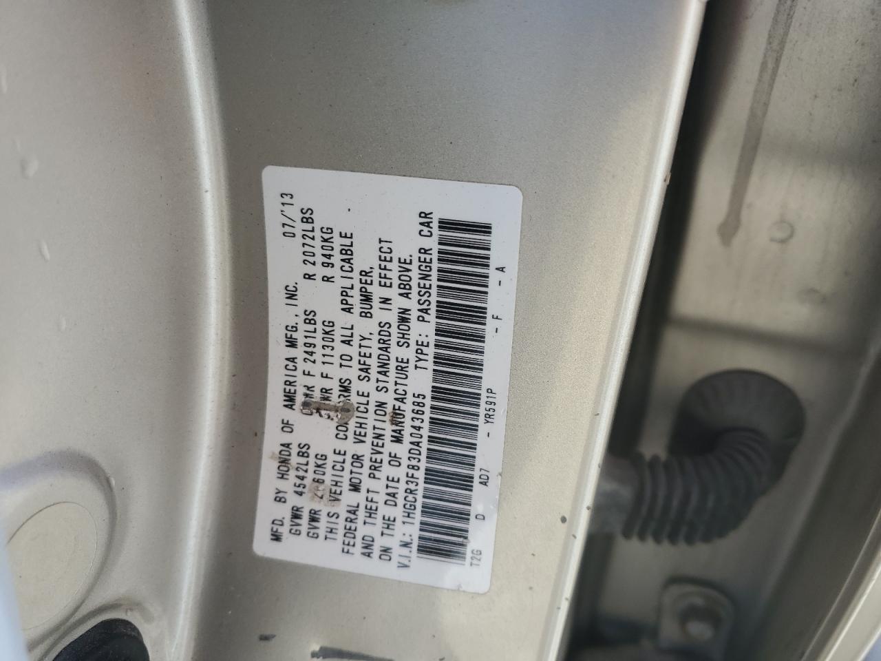 1HGCR3F83DA043685 2013 Honda Accord Exl