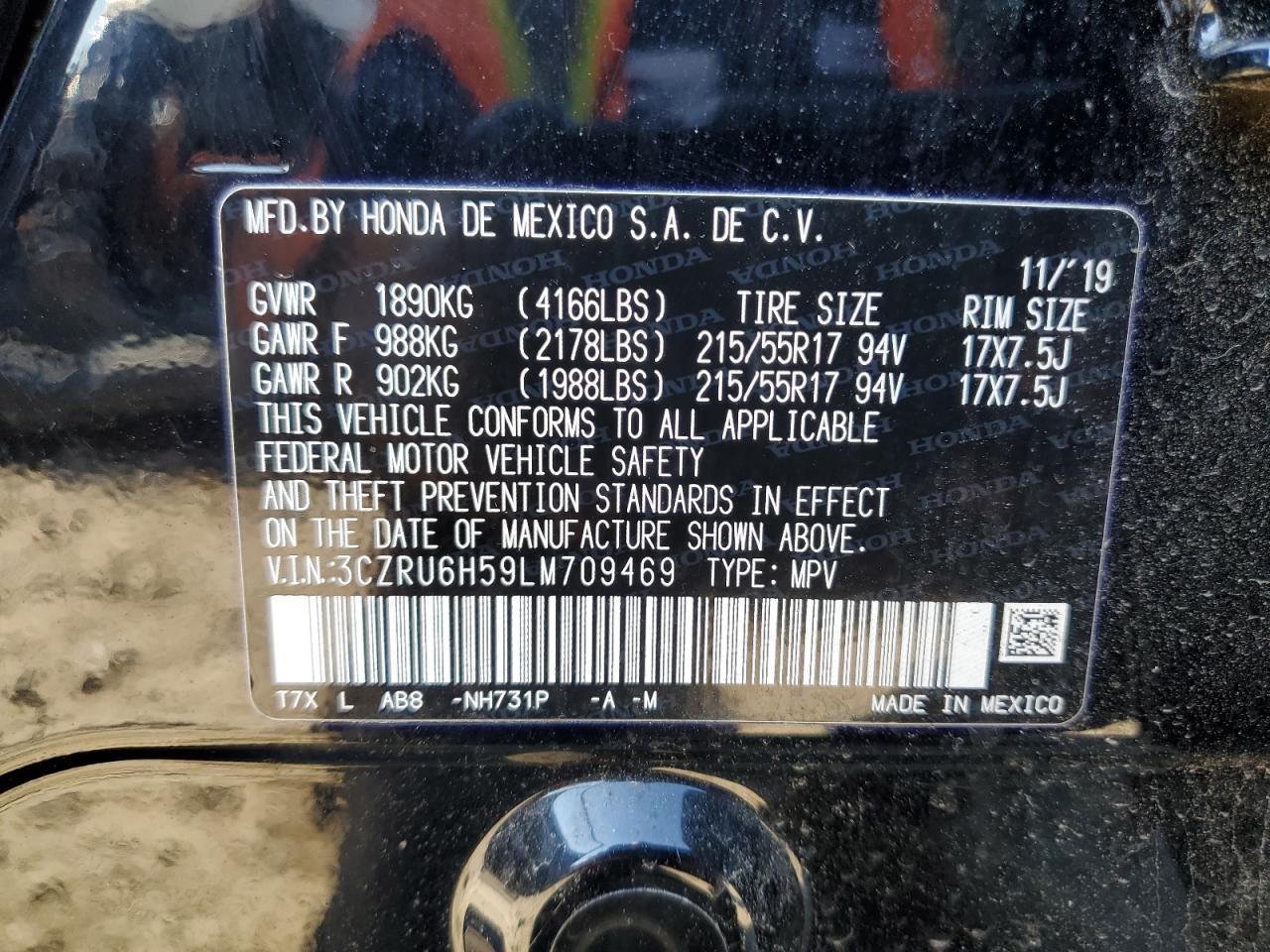 3CZRU6H59LM709469 2020 Honda Hr-V Ex