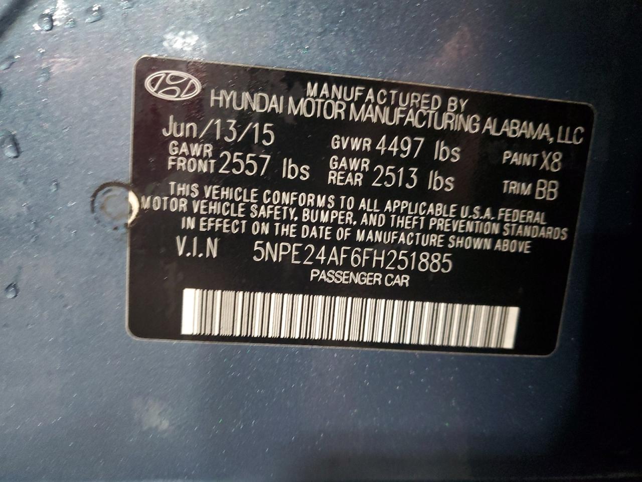 5NPE24AF6FH251885 2015 Hyundai Sonata Se