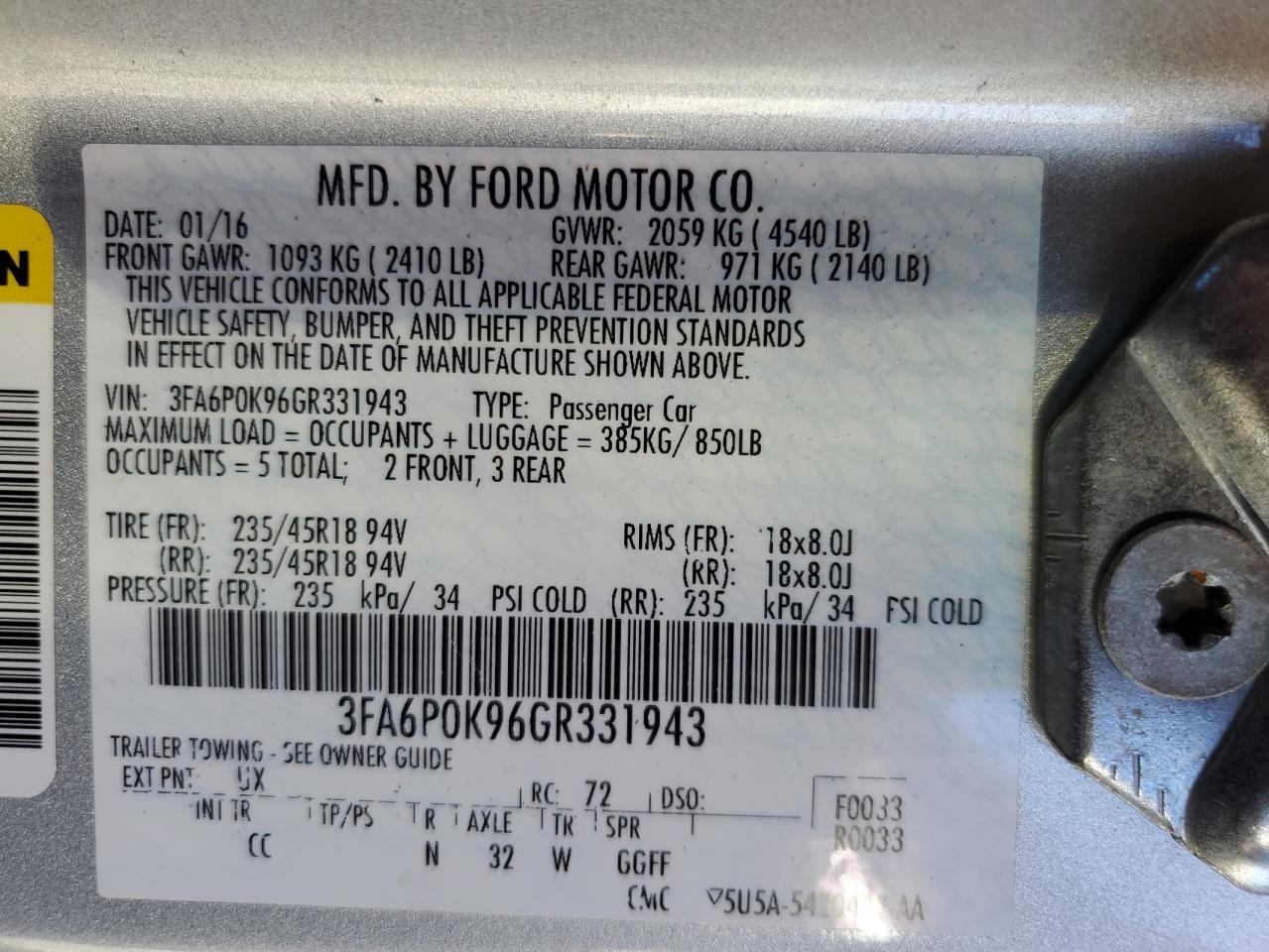 3FA6P0K96GR331943 2016 Ford Fusion Titanium