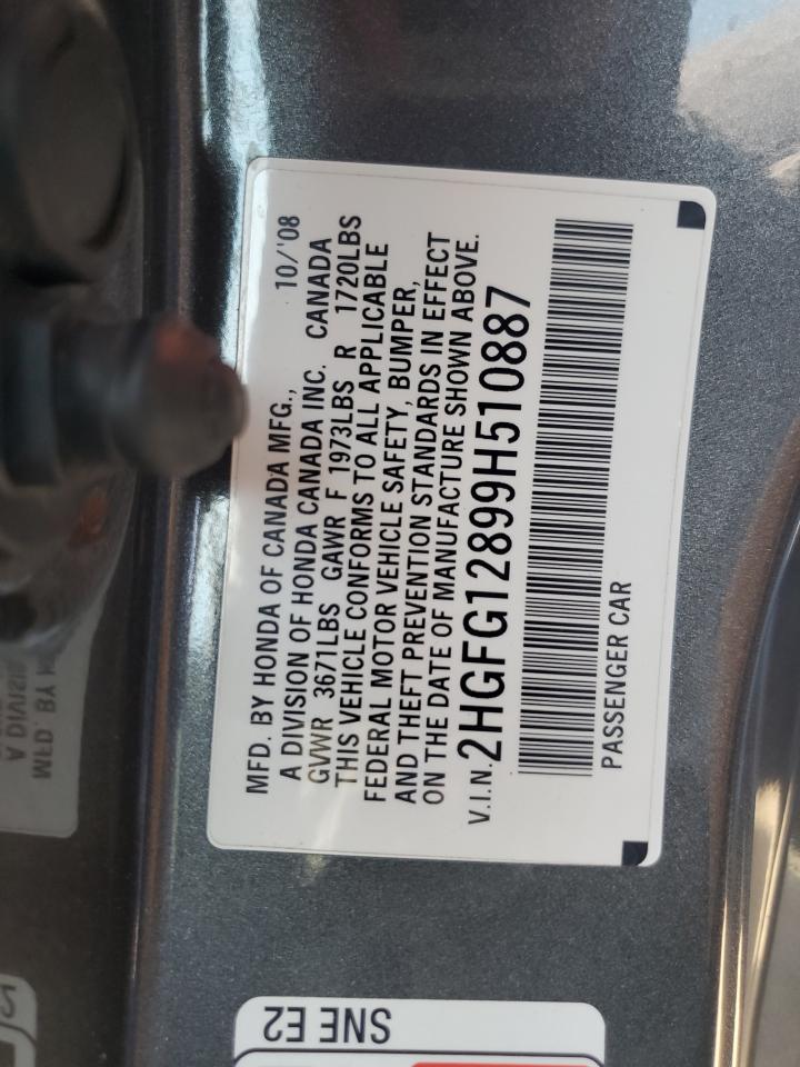 2009 Honda Civic Ex VIN: 2HGFG12899H510887 Lot: 74561164