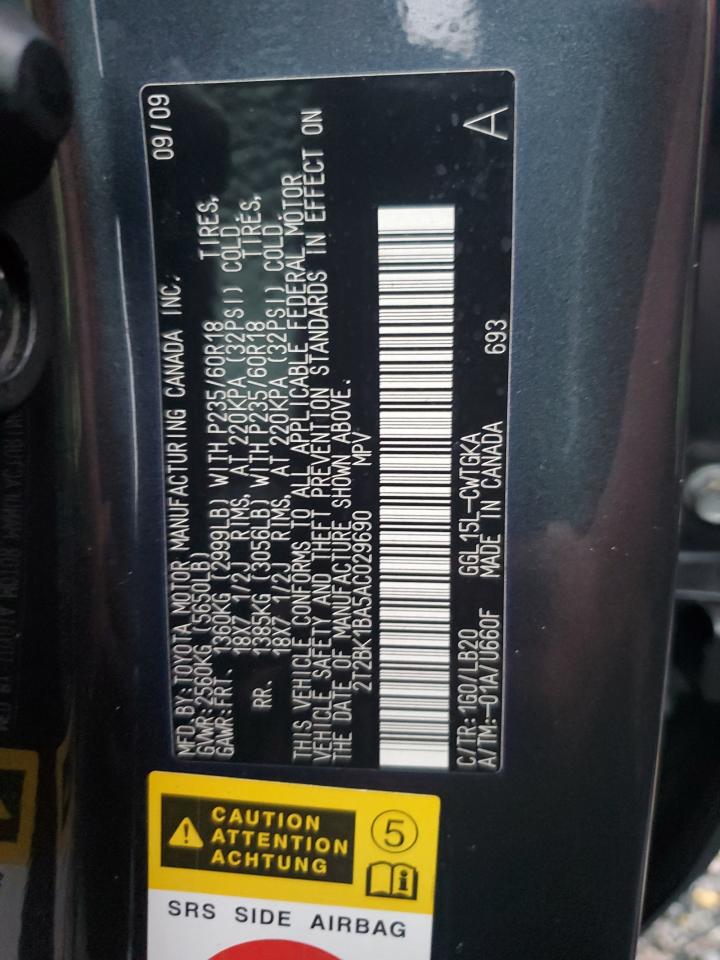 2010 Lexus Rx 350 VIN: 2T2BK1BA5AC029690 Lot: 74511054